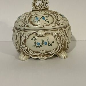 RARE Porcelain Floral Italian Footed Box With Lid